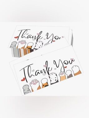 Thank You Cards with Cat Paw Design - Set of 30
